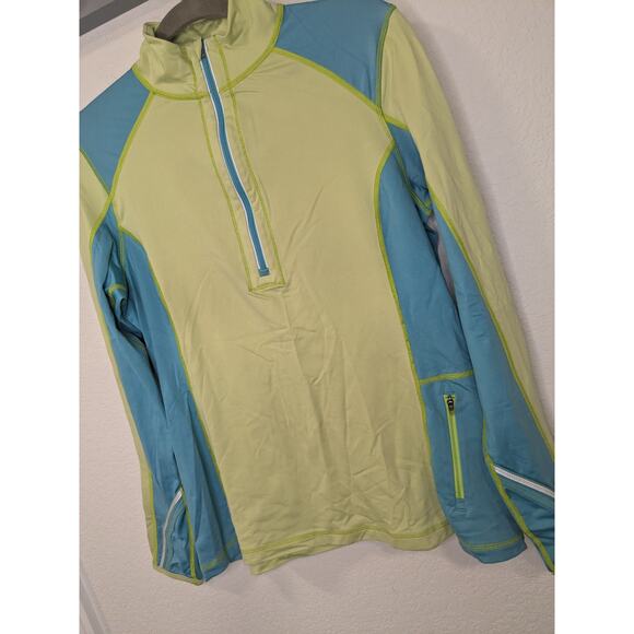 TITLE NINE Women's Size Large 1/2 Zip Pullover Running Activewear Yellow Blue - Picture 2 of 8